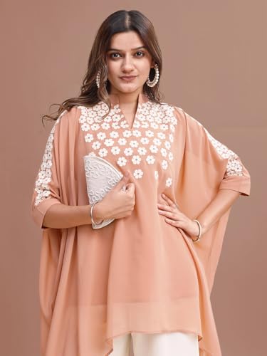 Image of Womanista Georgette Coord Set for Women Stylish || Embroidered Coord for Women || Kaftaan Set