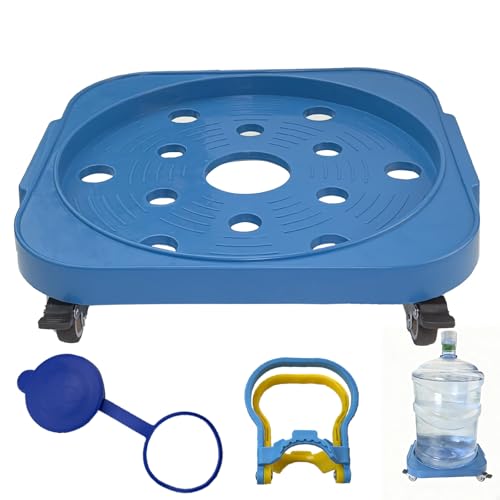 11 5-Gallon Water Bottle Jug Caddy with 4 Rolling Swivel Casters - Heavy-Duty 5-Gallon Bucket Dolly & Plant Stand Blue
