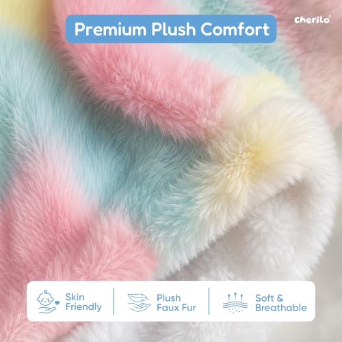 Image of Cherilo Ultra Soft Baby Blanket, Double-Sided Plush Faux Fur, Skin Friendly & Machine Washable, Ideal for New Born Baby Gifts, 100 x 75 cm, 0-18 Months, Pastel Rainbow (Pack of 1)