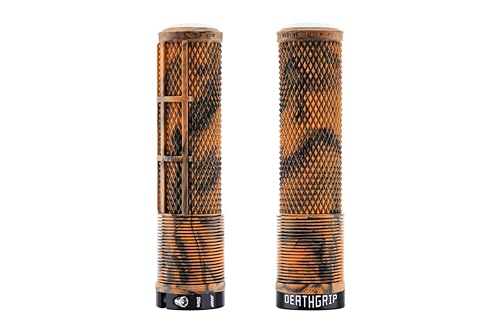 DMR Flangeless 2 Thick Bike Handlebar Grips - Orange Marble, Ergonomic Krayton Compound, Diamond Knurl, Blister-Resistant, All-Terrain Control