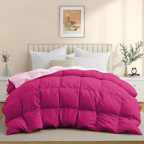 Image of Duel Tone Luxury Comfort 500 GSM Winter Comforter Single Bed 60 inchX90 inch - Heavy Winter Razai 500 GSM Microfiber Fill - Duvet /Blanket Single Size - Hot Pink /Baby Pink Color
