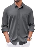 COOFANDY Button Down Shirt Men Casual Long Sleeve Untucked Shirts for Men Stretch Dress Shirt with Pocket Dark Grey