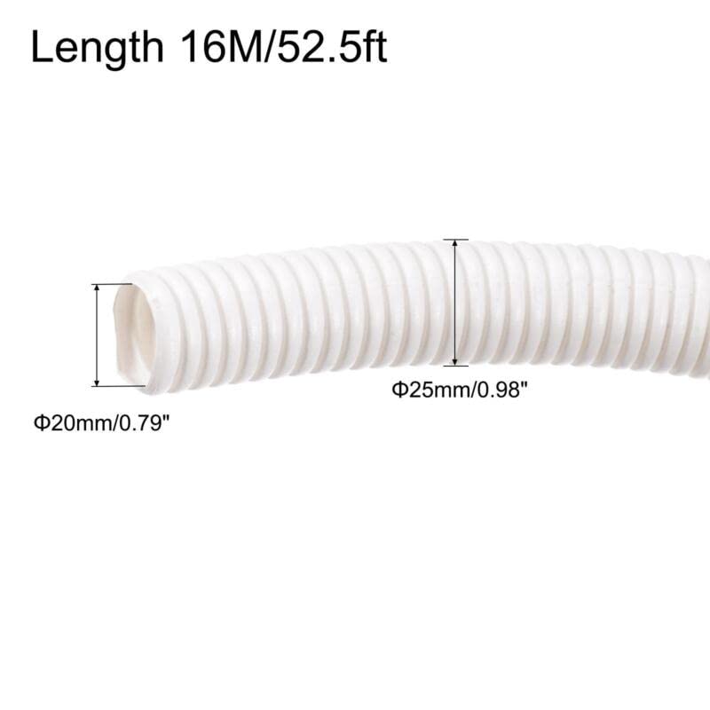 Tool parts Wire Loom Tubing Corrugated Pipe Conduit - 16M/52.5ft Length 20x25mm White