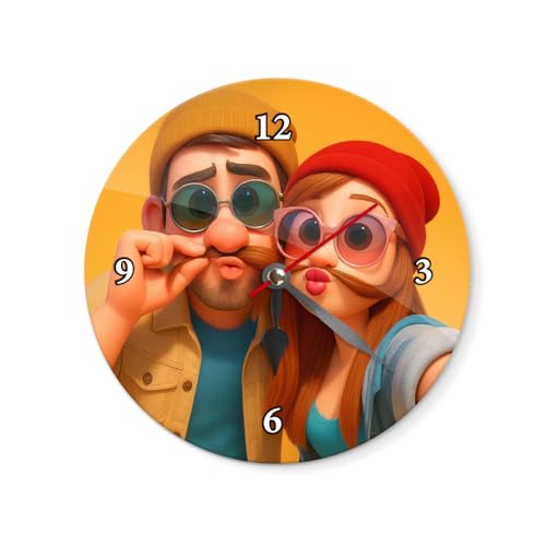 REGALOS PERSONALIZADOS – Reloj de Pared con Foto de Caricatura en Metacrilato para 4 Persona (22x22 cm) - Reloj Decorativo Único - Regalo Original para Pareja, Familia - Regalo para Quien más Quieres