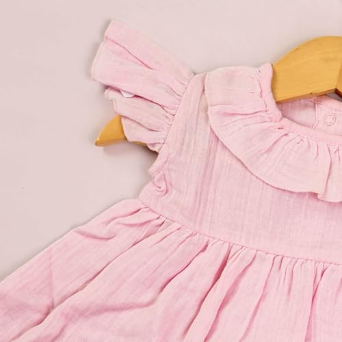 Image of Kidbea Baby Girls' Cotton Dress | Comfortable, Trendy Ruffled Sleeves & Hem, Soft Breathable Fabric for Everyday & Special Occasions