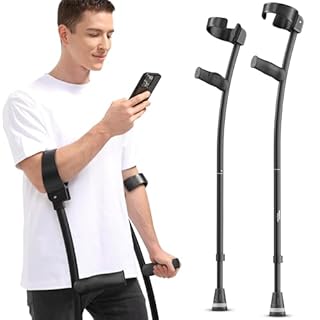 HEALTHBAZAAR Ergonomic Forearm Crutches, Foldable and Height Adjustable Elbow Crutches with Magnetic Handles for Wall Support, Anti-Slip Base, Walking Aid for Adults