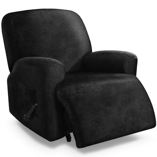 molasofa Leather Like Oversized Recliner Chair Covers, Extra Large Big Man 4 Pieces Lazy Boy Recliner Cover for Wide Recliner Chair for Pets Kids Washable(X-Large, Black)