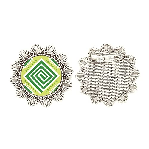 Broche de plata de tótem mexicano verde en talla mediana para ropa