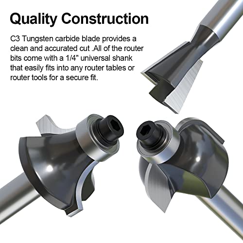 Fivepears 12 Pieces Tungsten Carbide Router Bit Set 1/4 Inch Shank for Beginners Woodworking, Include Straight, Dovetail, Chamfer, Cove, Flush Trim, Round Over, 90 V Grooving, Raised Panel Router Bit