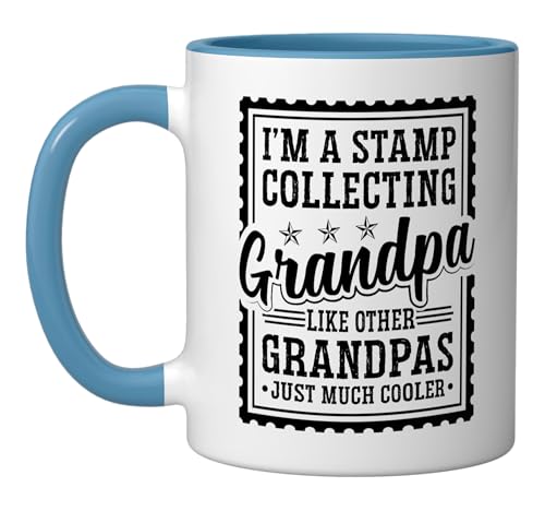Taza cerámica de filatelia azul/blanco 11 onzas miniatura 1