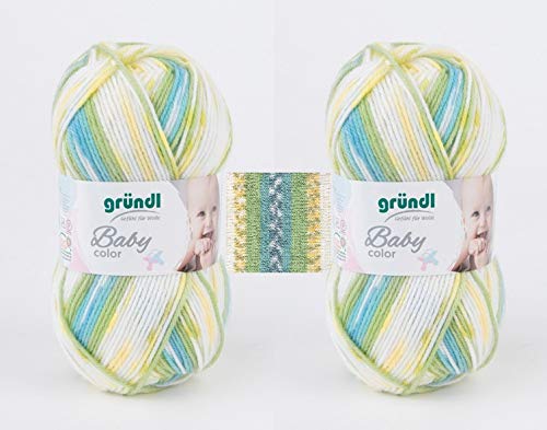 2-er Set Babywolle color, 2 x 50 gr. Gründl, Muster kommt direkt aus dem Knäuel,100 % Polyacryl (04 grün multicolor) Cover