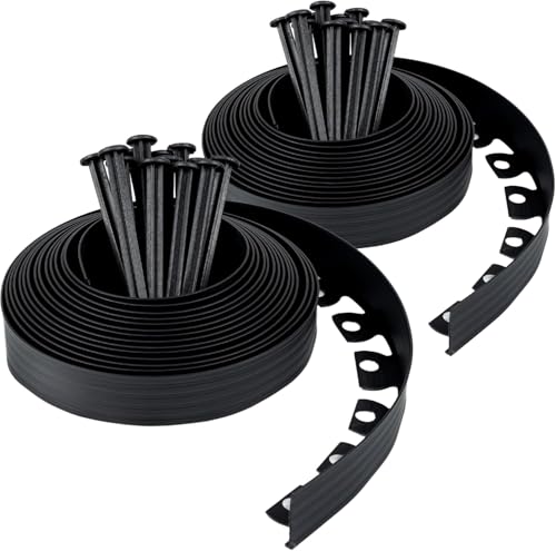 UNIGARDIA Bordura Flexible de Jardín 20 m, Altura 50 mm - Borde Jardín Exterior con 60 Estacas de Anclaje - Borde para Césped de Plástico Reciclado - Fácil Instalación, Delimitadores de Bordes, Negro