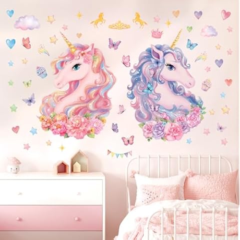 DECOWALL SG2-2412 Large Unicorn Wall Stickers Rainbow Kids Colorful Decals Removable Cover