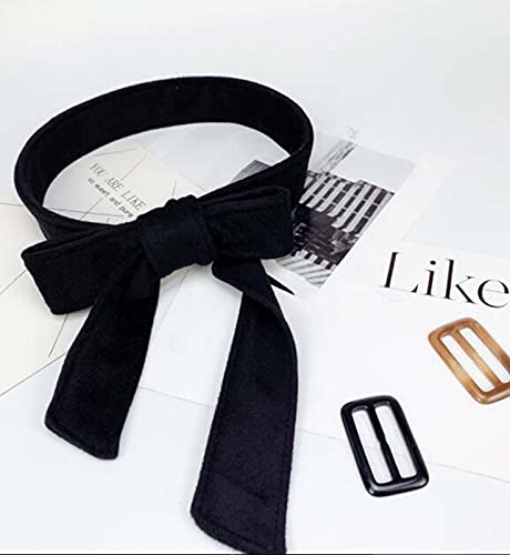 Fendawn Strive Double-Sided Coat Decorative Wide Clothes Belt Bow Tie Black3