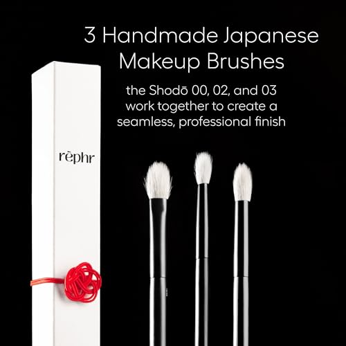 rephr Shodō Eye Set – 3 Handmade Japanese Makeup Brushes (Shodō 00, 02, 03) | Natural Goat Hair Bristles for Lid, Crease & Detail | Handade in Kumano, Japan