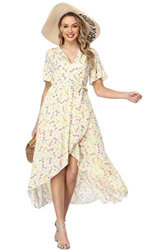 VintageClothing Women's Wrap V Neck Floral Summer Dresses High Low Casual