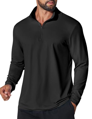 COOFANDY Mens Quarter Zip Pullover Athletic Shirt Long Sleeve Sun