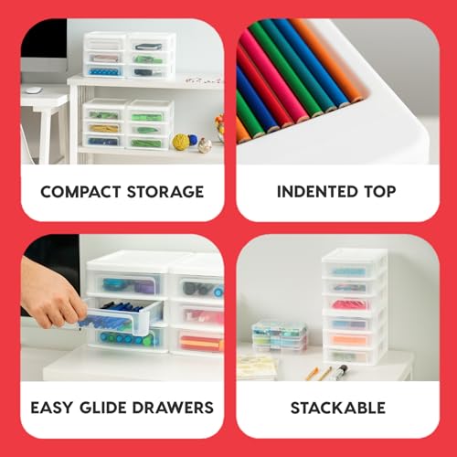 Image of IRIS USA 2-Pack, 3-Drawer Small Plastic Stacking Desktop Organizer, White