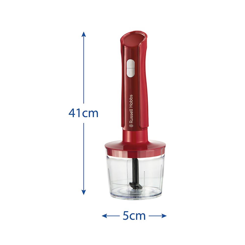 Russell Hobbs Mixeur plongeant [3 en 1 : mixeur, fouet, hachoir] Blender Rouge (bol 600 ml, smoothies, soupes, sauces, dips, lames en acier inoxydable, lavables au lave-vaisselle, sans BPA) 27142-56