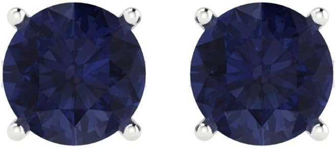14K White Gold Plated 925 Sterling Silver Push Back Dainty Stud Earrings for Women - 4 cttw Round Cut Simulated Blue Sapphire - Image 3