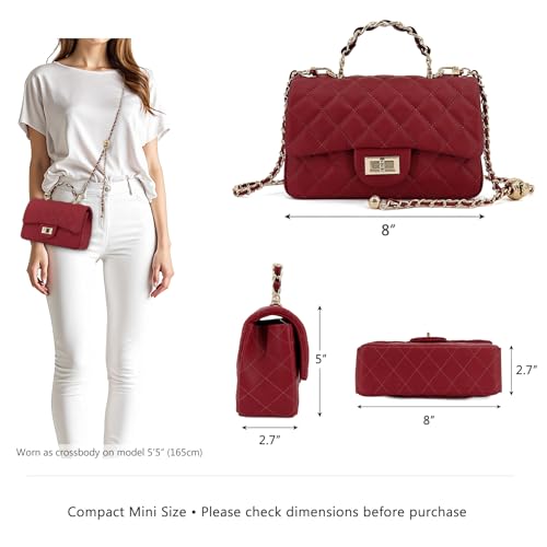 Image of M-ioi-M Small Quilted Crossbody Bags for Women,Leather Shoulder Bag with Gold Chain Strap,Metal Top Handle Flap Evening Purse