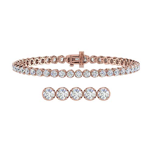 Image of 1 to 6 Carat Prong Set Round Cut Natural Diamond Tennis Bracelet for Women in 14K Gold (7 Inch) (I1-I2 Clarity)