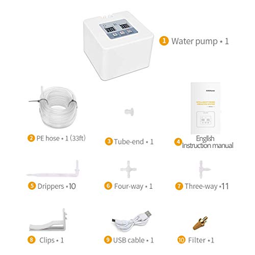 Automatic Drip Irrigation Kit, Self Watering System with Timer and USB Charging for Deck, Patio, Garden, Vegetable Gardens or Potted Plants, DIY 30-Day Programmable Water Timer for 10 pots flowers