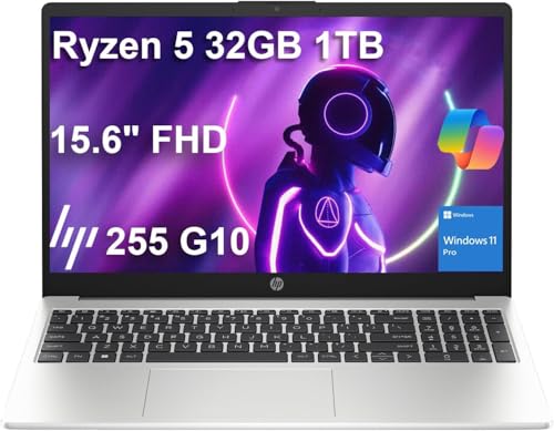 HP 255 G10 ビジネスノートパソコン(15.6インチ FHD IPS アンチグレア、AMD Ryzen 5 7530U (> Intel i7-1165G7)、32GB RAM、1TB SSD。自宅、学生、ウェブカメラ、テンキーパッド、HDMI、W