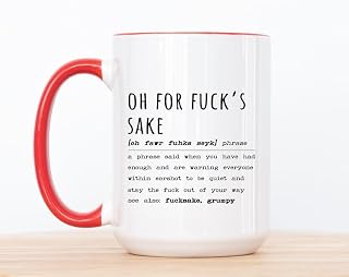 Oh For F*ck’s Sake Definition Mug – Funny Swearing Coffee Cup for Adults – Sarcastic Gift for Coworker, Friend, Husband, Wife – 15oz White/Red Ceramic Mug