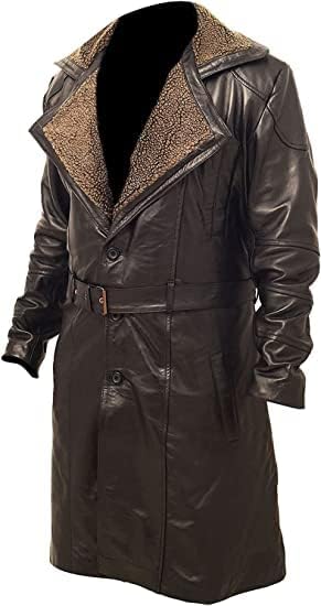 Vista 3 de US U&S CRAFTS LLC Blade Runner oficial cuello de piel larga gabardina para hombre - Gabardina de cuero real para hombre