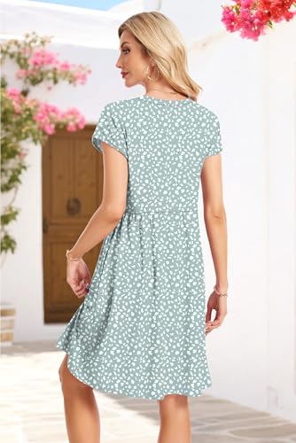 Image of AUSELILY Women's Summer Short Sleeve Knee-Length V Neck Dress with Pockets | V Neck,Cap Sleeve,Loose-Fit,Casual Dresses,2026 New