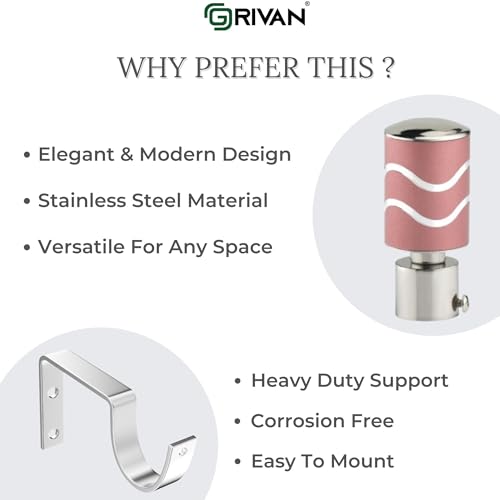 Image of GRIVAN Stainless Steel Curtain Holder Set for Door Window Wall Suitable for 1 Inch Rod Curtain Bracket Support Knobs Accessories (Pink, Pair of 5)