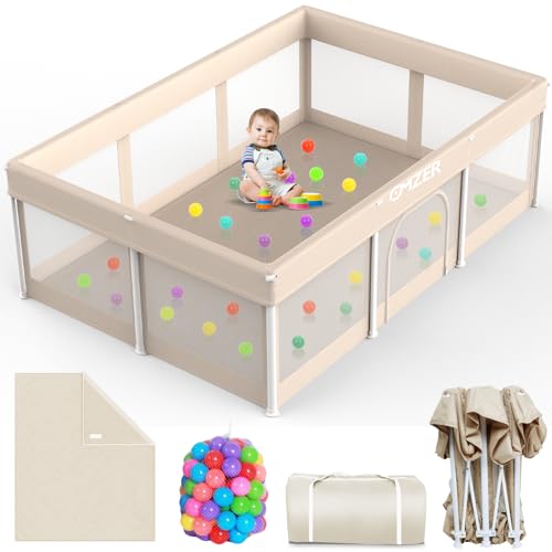 Omzer Foldable Baby Playpen 74\"Ã—50\" - Playpen for Babies and Toddlers - Portable Safety Baby Fence Lightweight - No Installation Apricot