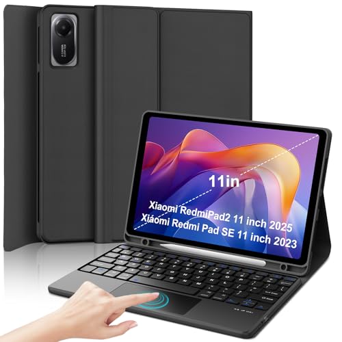 FOGARI (�t�H�K��) Touch�L�[�{�[�h�P�[�X Xiaomi RedmiPad2 11�C���` 2025�N�p ���O���\�ȃ��C�����XBluetooth�t�H���I�L�[�{�[�h�P�[�X �ی�X�����X�^���h�J�o�[�P�[�X �y���z���_�[�t�� �y�� ���^ �[�d�� �u