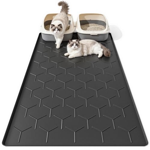 Bulkniu Silicone XL Cat Litter Mat, 28"X40", Raised Edge Waterproof, Black