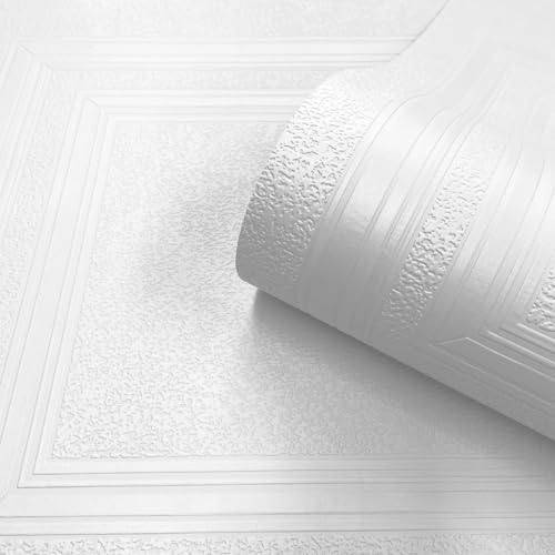 SOPHIE LAURENCE White Paintable Textured Wallpaper Panel Effect Design with Glossy Finish Luxury Embossed Feature Wall for Hallway, Lounge, or Living Room Décor Vinyl 10M x 0.53M