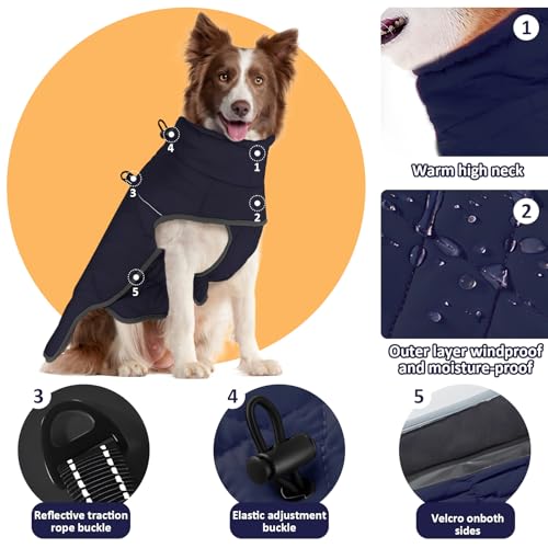 SilverChry wasserdichte Warme Hundejacke, Hundemantel Mit Geschirr Reflektierend, Hundemantel Wasserdicht Warm, Hundemantel Fleece Grosse Hunde Für Kaltes Wetter Für Hund Indoor & Outdoor Camping(M)