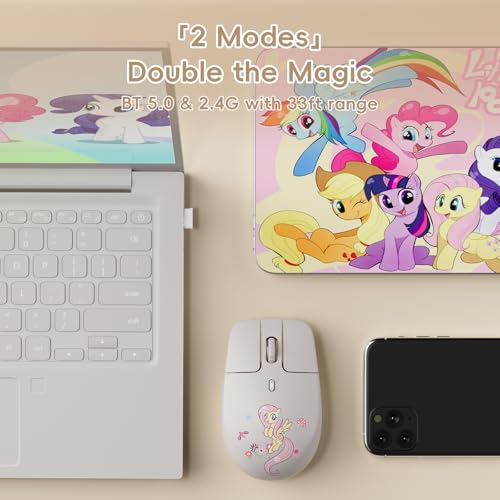 Image of My Little Pony Silent Wireless Mouse -M03 Innovative Floating Button Design, Quiet Clicks, 3 Adjustable DPI (800 /1600 /3200), Dual-Mode (2.4GHz /Bluetooth), Ergonomic for Mac /Windows (Cream)