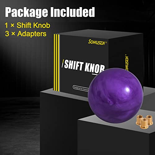 Somusen Purple Marbel Style Round Ball Shift Knob Acrylic 5 6 Speed Gear Shifter Knob With 3 Adapters Universal Fit For Manual Car Automatic Vehicles M8X1.25 M10X1.25 M10X1.5 M12X1.25 #TOP5