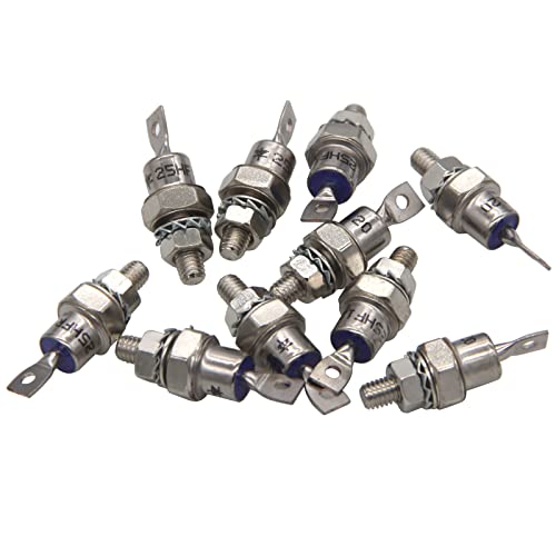 Zookoto 10 Pcs Rectifier Diode 25Hfr120 25Hf120 Spiral Rectifier Diode Chassis Stud Mounting Spiral Rectifier Module Forward/Reverse Polarity Rectifier For Charging Batteries And Converter 25A 1200V #TOP2