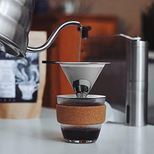 Wenearn V-Shaped Reusable Coffee Filter Cup, Stainless Steel Paperless Coffee Maker Filter, Double Layer Mesh Pour Over Coffee Dripper, Permanent Coffee Drip Cone Filter for Camping Travel