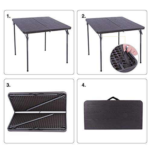 Redcamp 34" Square Folding Card Table With Resin Top, Portable Fold In Half Small Card Tables With Collapsible Legs For Adults Indoor Outdoor Use, Brown #TOP7