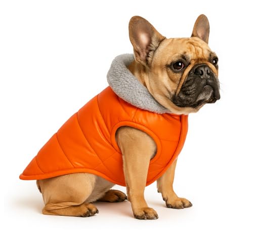Image of The Pets Company Dog Winter Coat Jacket, Cloth, Windproof, Waterproof, Light Weight, Washable, Ultra Warm Thick Fleece Lined Dog Vest for Cold Weather Protection, (Orange, Small - Medium - 16 Inch)
