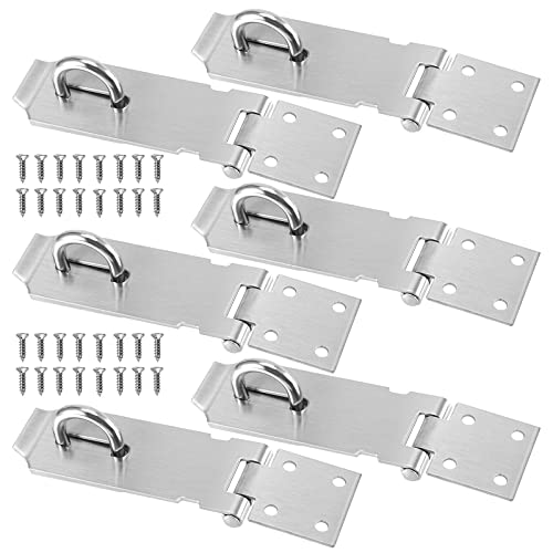 Image of SINJEUN 6 Pack 4 Inch Door Hasp Latch Lock, 2mm Thick 201 Stainless Steel Door Locks Hasp Latch Safety Packlock Clasp with 48 Mounting Screws for Door Window Cabinet Shed Cage, Silver