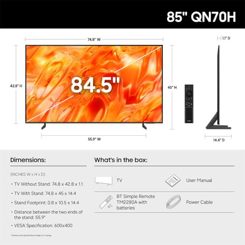 Image of Samsung 85 Inch Class QN70H Series 4K UHD Neo QLED Mini LED Smart TV with HDMI Cable, 12 Month CPS Warranty & Streaming Bundle, HDR Gaming TV, WiFi Entertainment Hub