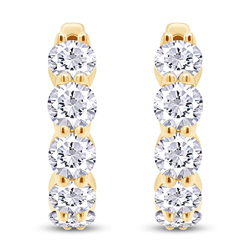 SAVEARTH DIAMONDS Moissanite & Lab Grown Diamond Hoop Earrings for Women, D-E Color, 925 Sterling Silver with 14K Gold Plating2