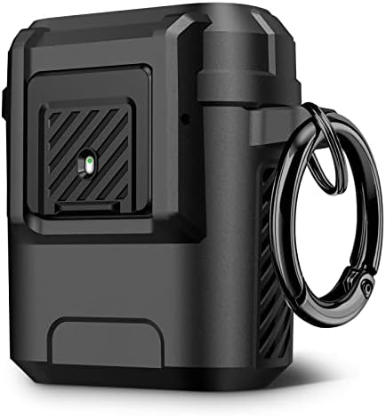 Youtec for AirPods Case Cover, Airpods 2 Protective Case with Automatic Secure Lock Gen 2 Military Hard Shockproof Cover with Keychain Compatible with Apple Airpods 2nd Airpods 1st Generation,Black