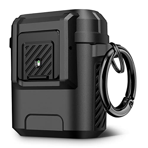 Youtec For Airpods Case Cover, Airpods 2 Protective Case With Automatic Secure Lock Gen 2 Military Hard Shockproof Cover With Keychain Compatible With Apple Airpods 2Nd Airpods 1St Generation,Black #TOP2