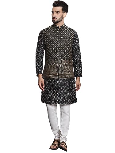 Image of SOJANYA (Since 1958 Men's Silk Blend Kurta and Pyjama with Nehru Jacket