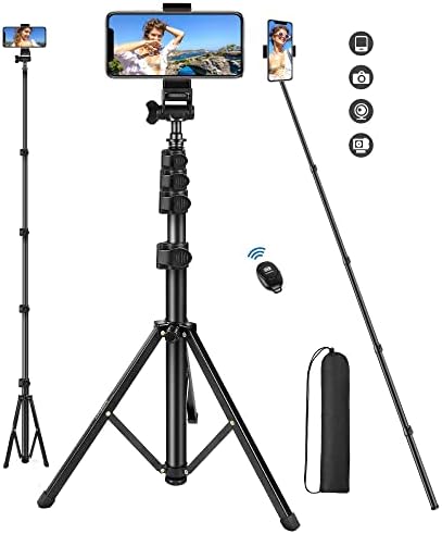 70" Phone Tripod Stand for Recording, Selfie Stick Tripod with Remote Phone Mount, Flexible Travel Tripod for Video Vlogging Photography, Compatible with iPhone Android iPad Cell Phone and Camera